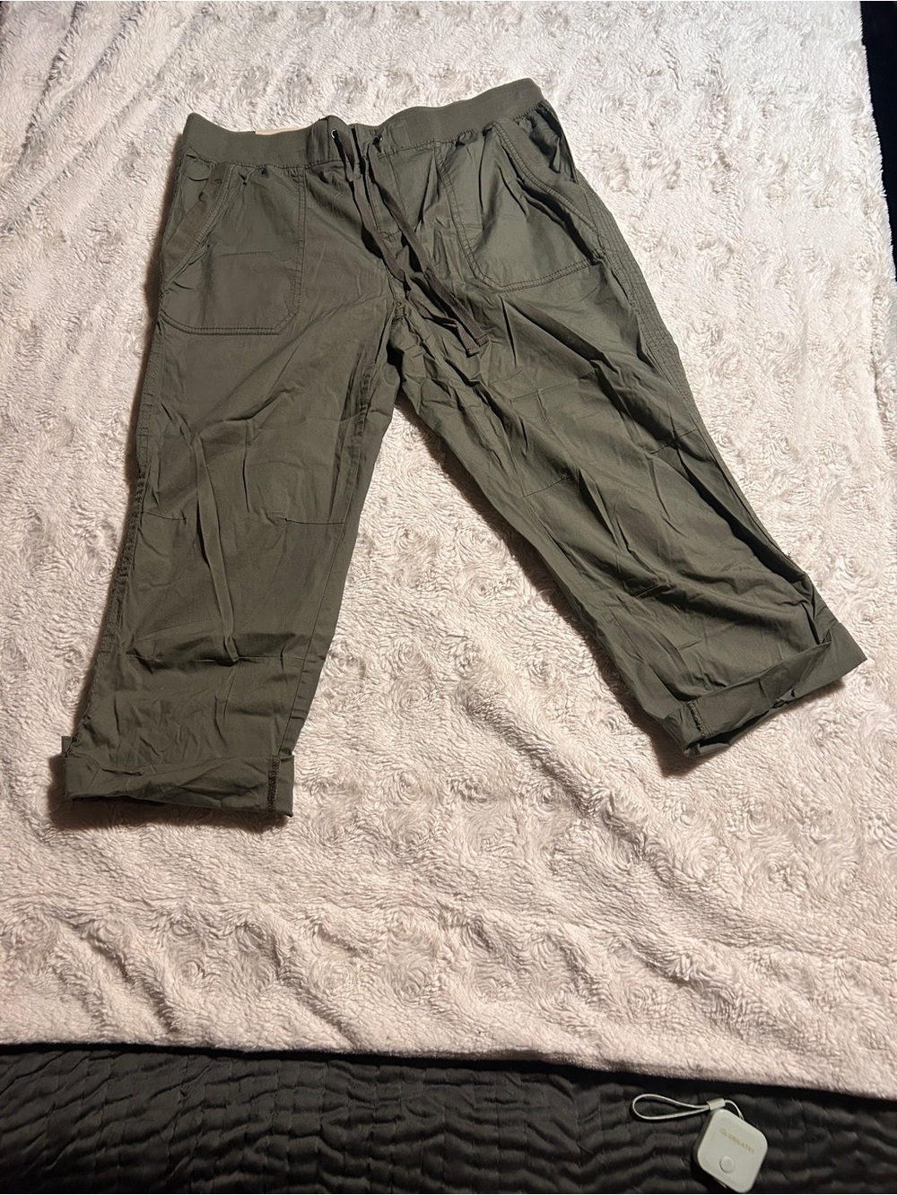 K & Co. Casual Olive Green Roll-Cuff Capris with Drawstring Waist